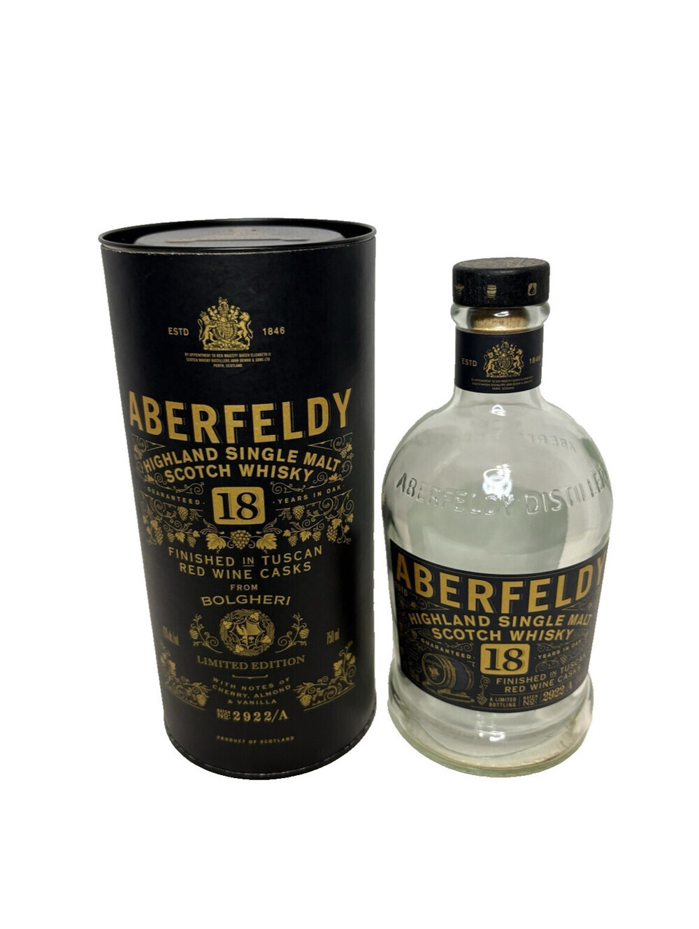 Aberfeldy 18 Year Old Highland Single Malt Scotch Whisky; Empty Bottle 750 ml